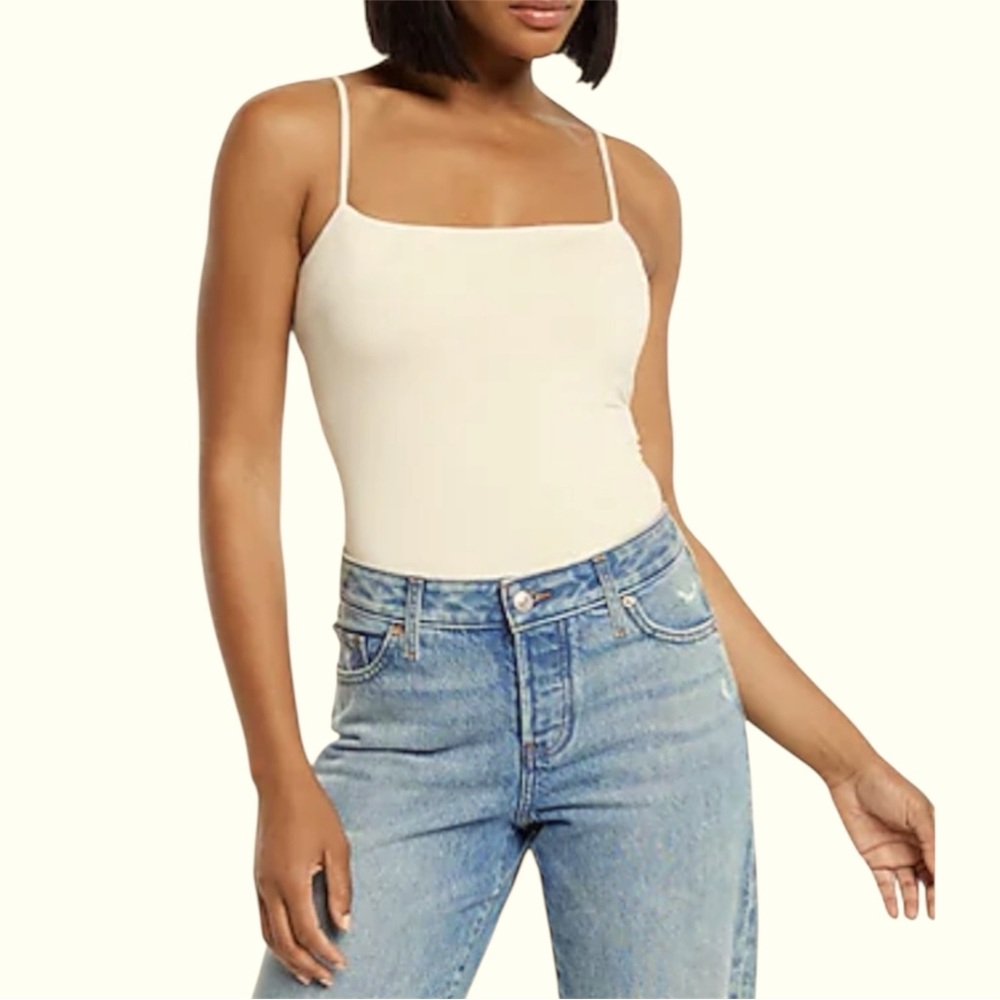 Express White Body Contour Camisole Bodysuit Women’s Medium Square Neck Thong
